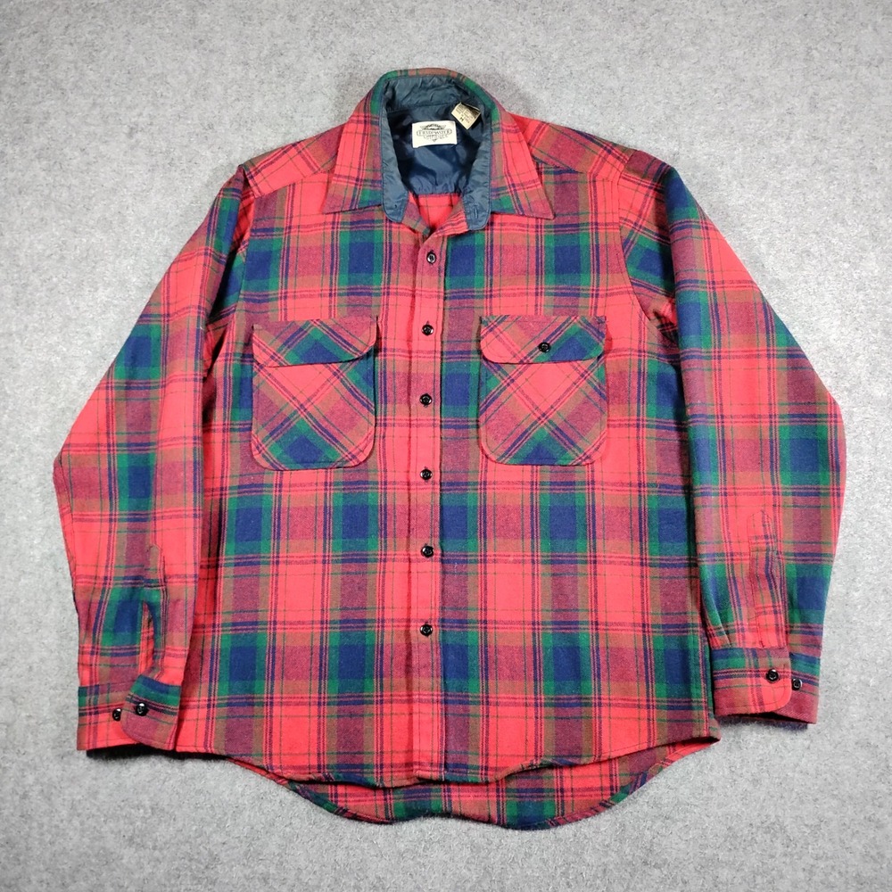 Vintage Fieldmaster Mens Wool Blend Plaid Flannel Shirt Red Green Blue Size M